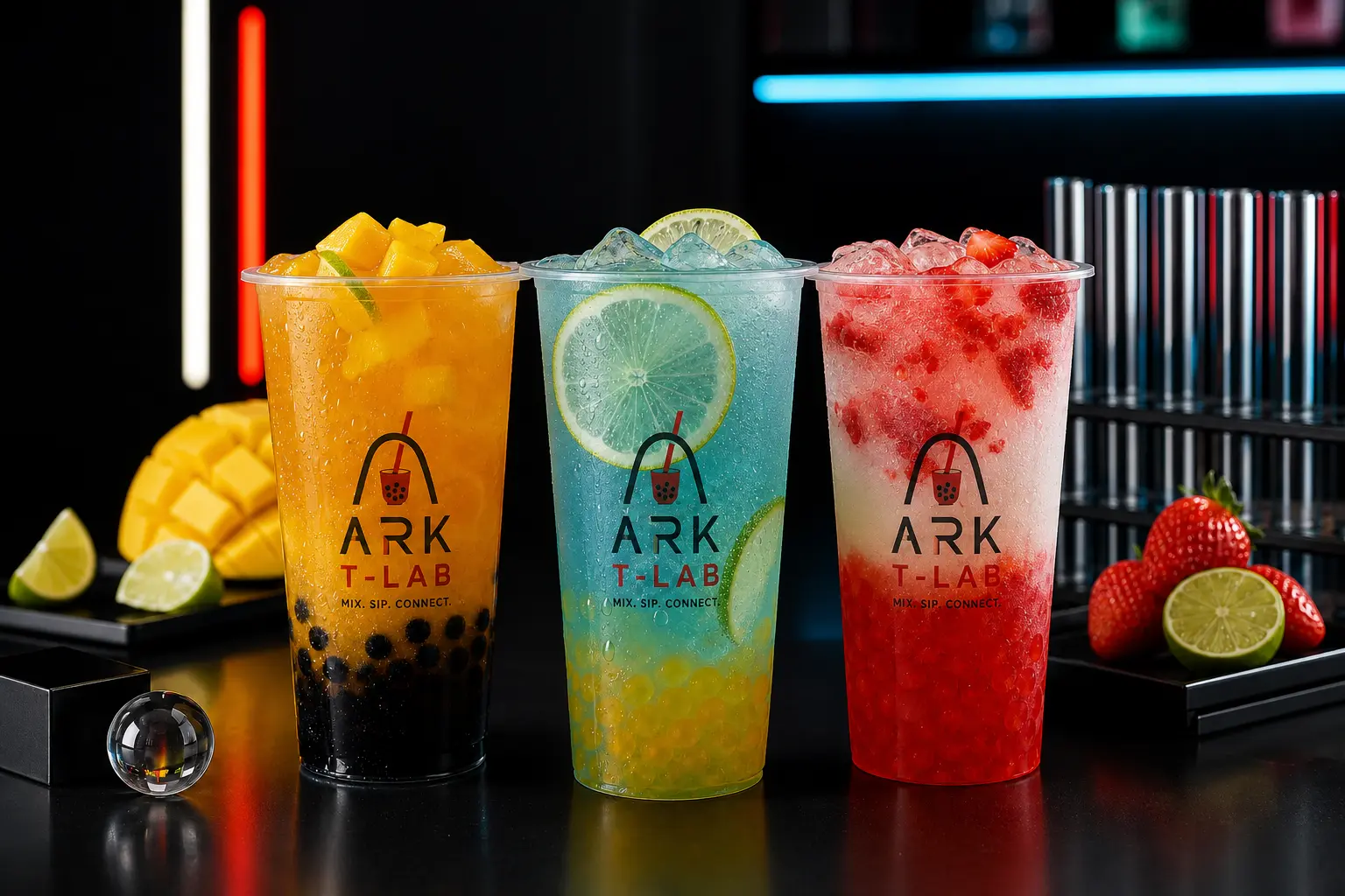 Colorful signature bubble tea drinks